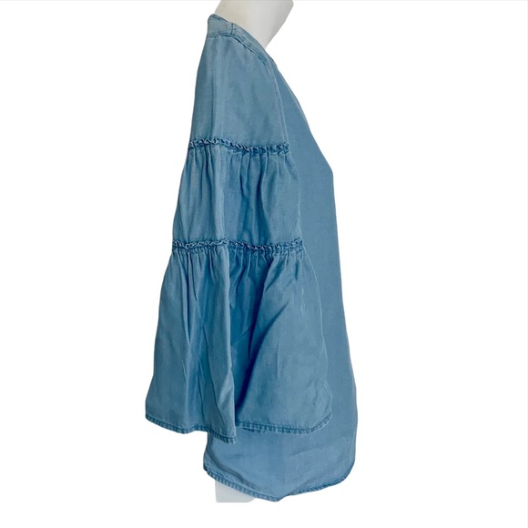 J.Jill Bell Ruffle Sleeve Top Shirt Blouse Chambray Denim Blue Small Petite - Picture 5 of 15